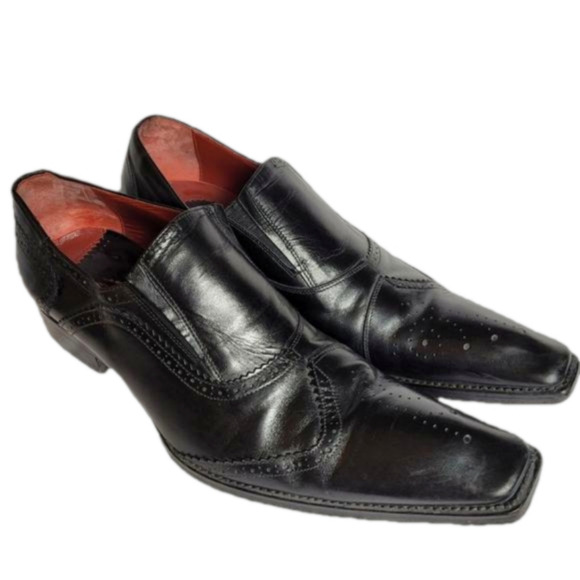 Jo Ghost Black Leather Slip On Brogues Wing Tip Handmade in Italy Size 40 - Picture 1 of 9